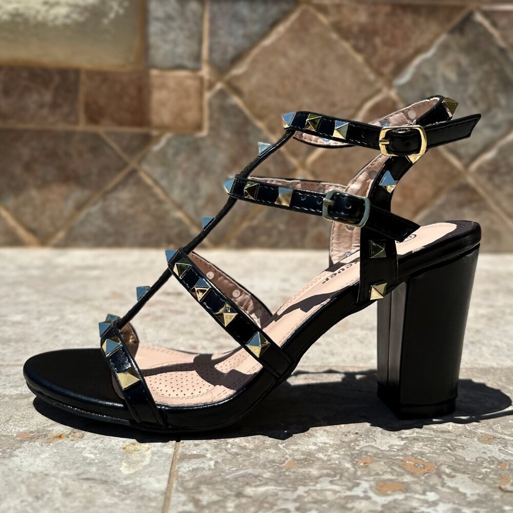 Studded Black Strappy Block Heel Sandals - Unbranded - Picture 3 of 9
